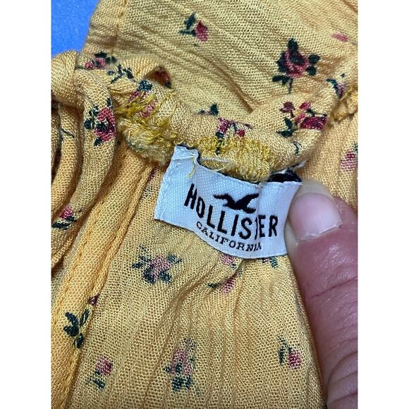 Hollister Womens Blouse Multicolor Floral Short Sleeve Keyhole Neck Tie Ruffle S - Picture 7 of 9
